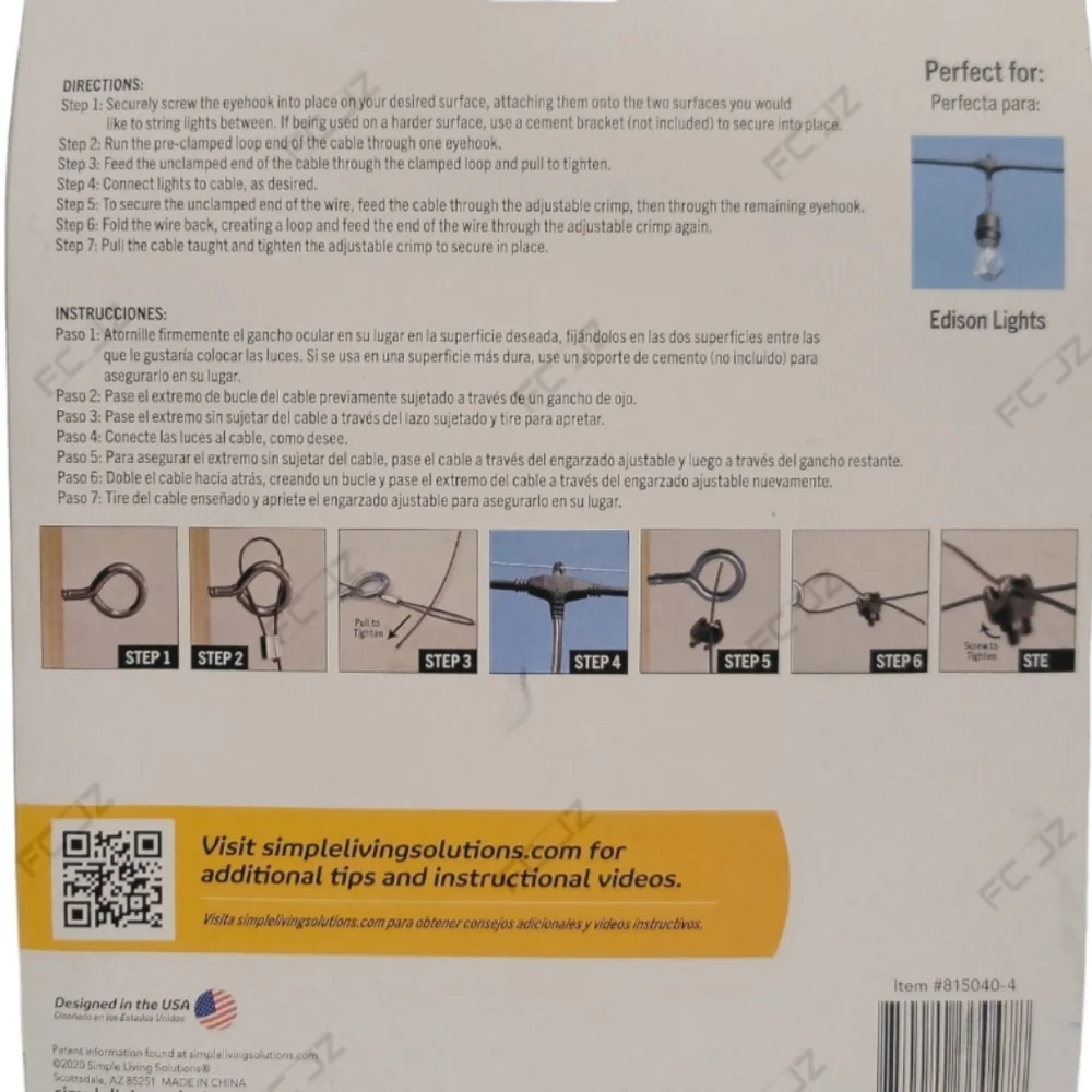 Simple Living Solutions: ProDec 40ft CableWire Patio Light Kit (815040-4) - NEW